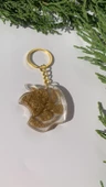 Şeffaf Epoksi İçinde Gold Süslemeli Apple Elma Şekil Gold Aksesuarlı Anahtarlık El Yapımı Hediyelik thumbnail 5