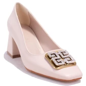 Dagoster DZA07-1219572 Krem Abiye Kalın Topuklu Kadın Ayakkabı - 1