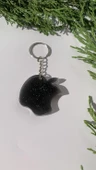 Parlak Siyah Renkli Gümüş Simli Apple Elma Şekil Gümüş Aksesuarlı Anahtarlık El Yapımı Hediyelik thumbnail 1