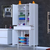 Modilayn YENİ AFRA 85 x 173 x 32,5 cm 1 Çekmece 4 Kapak 7 Raf 10 Bölme Çok Amaçlı Banyo & Mutfak Dolabı - 3