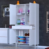 Modilayn YENİ AFRA 90x173x32,5 cm 1 Çekmece 4 Kapak 3 Raf 6 Bölme Çok Amaçlı Banyo & Mutfak Dolabı  - 3