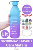 Premium Sızdırmaz Motivasyonel Sporcu Cam Renkli Su Matarası 1 Litre Suluk Tritan Bpa İçermez 1 Adet - 1