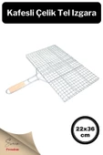 Ahşap Ağaç Saplı Kafesli Çelik Tel Izgara Mangal Barbekü Yemek Pişirme Teli 22 X 36 Cm - 1