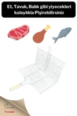 Ahşap Ağaç Saplı Kafesli Çelik Tel Izgara Mangal Barbekü Yemek Pişirme Teli 22 X 36 Cm - 2