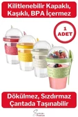Pratik Taşınabilir Kaşıklı Atıştırmalık Yemek Yoğurt Müsli Granola Diyet Kabı 600ml 1 Adet - 1