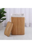 Kapaklı El Yapımı Dekoratif Modern Doğal Ahşap Bambu Banyo Kirli Çamaşır Sepeti 40 X 30 X 60 Cm - 4