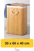 Kapaklı El Yapımı Dekoratif Modern Doğal Ahşap Bambu Banyo Kirli Çamaşır Sepeti 40 X 30 X 60 Cm - 2