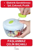 Premium Manuel 3 Bıçaklı Ipli Çekmeli Paslanmaz El Rondosu Kolay Hızlı Meyve Sebze Soğan Doğrayıcı - 1