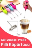 Kahve Süt Köpürtücü Cappuccino Yumurta Sos Krema Çırpıcı Çelik Uçlu Pratik Pilli Mini Karıştırıcı - 1