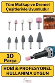 Hobi Gravür Dremel Taşlama Ucu Mini Metal Ahşap Oyma Seti Parlatma Çapak Alma 10 Parça Matkap Uyumlu - 1
