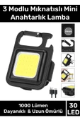 3 Mod Açacaklı Usb Şarjlı Taşınabilir Metal 1000 Lümen El Feneri Mıknatıslı Mini 30 LED Anahtarlık - 1
