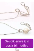 Özel Üretim Kutulu İstiridye İçinde Sevgiliye Anneye Gerçek İnci Kolye Hediye Kadın Aksesuar Seti - 4