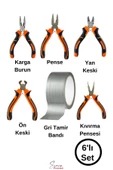 Mini Takı Hobi Karga Burun Yan Keski Pense Ön Keski Kıvırma Pensesi Çok Amaçlı Gri Tamir Bandı Seti - 1