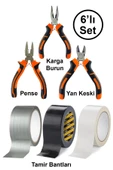 Mini Takı Bijuteri Hobi Karga Burun Yan Keski Pense Çok Amaçlı Siyah Beyaz Gri Tamir Bandı Seti - 1
