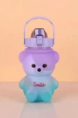 Pipetli Kapaklı Sevimli Ayıcık Suluk Matara Smile Sızdırmaz Dayanıklı Bpa İçermez Okul Çocuk Matara - 4