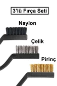 3'lü Çelik Pirinç Naylon Fırça Seti Mini Detay Temizleme Paslanmaz Plastik Saplı Cüruf Pas Toz - 1
