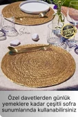16lı Premium Yuvarlak Hasır Bambu Amerikan Servis Örme Supla Sofra Yemek Masası Yanmaz Tabak Altlığı - 3