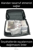 6'lı Valiz Bavul Düzenleyici Seyahat Çantası Organizer Hurç Set Fermuarlı Gri Çizgi Fileli - 2