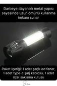 3 Modlu Güçlü Usb Type-C Şarjlı Mini Su Geçirmez Metal Taşınabilir Kutulu Kamp Işık Led El Feneri - 6