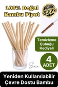 Özel Üretim Bambu 4 Adet Doğal Sağlıklı Yeniden Kullanılabilir Yıkanabilir Çevre Dostu Pipet Kamış - 1