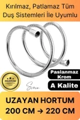 Lüks Paslanmaz Krom Kırılmaz Çatlamaz Tüm Duş Sistemleriyle Uyumlu Uzayan Spiral Hortum Örgü 2,2 mt - 1
