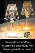 Premium Dimli 3 Işık Renkli Şarjlı Masa Lambası Led Abajur Dokunmatik Lambader Beyaz Günışığı - 2