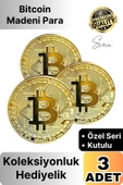 3 Adet Özel Seri Premium Bitcoin Madeni Para Kutulu Hediyelik Metal Hatıra Koleksiyon Kripto Coin - 1
