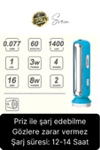 Premium Şarjlı 16 SMD Ledli 2 Kademeli Işıldak El Feneri Yüksek Aydınlatma Fonksiyonel Kamp Piknik - 3
