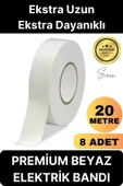8 Adet Premium Kalite 20 Mt Kablo Yalıtım PVC Elektrik Bandı Dayanıklı Sızdırmaz Koruma Bant Beyaz - 1