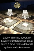 Premium Dimli 3 Işık Renkli Şarjlı Masa Lambası Led Abajur Dokunmatik Lambader Beyaz Günışığı - 5