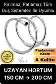 Premium Paslanmaz Krom Patlamaz Kopmaz Tüm Duş Sistemleriyle Uyumlu Uzayan Spiral Hortum Örgü 2 mt - 1