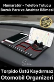 Araç İçi Torpido Kaydırmaz Telefon Tutucu Numaratör Organizer Oto 360 Derece Dönebilen Kaymaz - 1