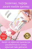 Özel Geyikli Tasarım Pipetli Sızdırmaz Kapaklı Gıdaya Uygun Çocuk Su Matarası Askılı Suluk 650 ml - 2