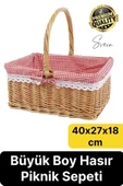 Premium Kamp Piknik Sepeti Yıkanabilir Astar Rattan Yiyecek Rustik Hasır Dokuma Dekoratif Outdoor - 1