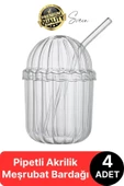 4'lü Kapaklı Cam Pipetli Kristal Sert Mika Bardak Limonata Çay Kahvaltı Kupa Kahve Fincan Pinterest - 1