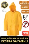 Premium Sarı XXL 150 gr Kapüşonlu Cepli Yağmurluk Su Rüzgar Soğuk Geçirmez Unisex Çıtçıtlı Pardösü - 1
