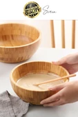 Özel Üretim 20 cm Bambu Kase Doğal Sağlıklı Makarna Salata Meyve Yemek Tabağı Servis Ahşap Çerezlik - 4