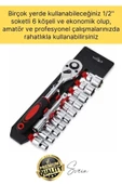 Premium 12 Parça Lokma Anahtar Takımı Cırcırlı Seti Standlı Otomatik Ayarlı Kilitli Mandallı Somun - 2
