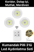 Kablosuz Uzaktan Kumandalı Beyaz 3lü Led Okuma Işık Gece Lambası Mutfak Dolap Koridor Pilli Dolapiçi - 1
