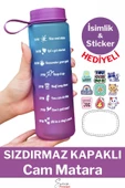Premium Motivasyon 1. Kalite Sızdırmaz Renkli Yazılı Sporcu Cam Matara Kapaklı Su Şişesi Bpa İçermez - 1