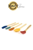 Mini Spatula Kaşık Fırça Setleri Yapışmaz Silikon Tencere Ahşap Saplı Renkli Pişirme Mutfak Araçları - 7