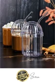 4'lü Kapaklı Cam Pipetli Kristal Sert Mika Bardak Limonata Çay Kahvaltı Kupa Kahve Fincan Pinterest - 6