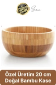 Özel Üretim 20 cm Bambu Kase Doğal Sağlıklı Makarna Salata Meyve Yemek Tabağı Servis Ahşap Çerezlik - 1