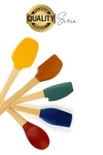 Mini Spatula Kaşık Fırça Setleri Yapışmaz Silikon Tencere Ahşap Saplı Renkli Pişirme Mutfak Araçları - 6