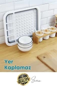 Pratik Katlanabilen Ayarlı Silikon Beyaz Bulaşıklık Kurutmalık Sepet Çatal Kaşık Hazneli Süzgeçli - 5