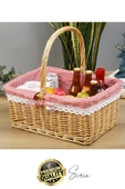 Premium Kamp Piknik Sepeti Yıkanabilir Astar Rattan Yiyecek Rustik Hasır Dokuma Dekoratif Outdoor - 3