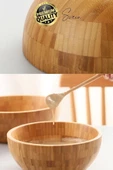 Özel Üretim 20 cm Bambu Kase Doğal Sağlıklı Makarna Salata Meyve Yemek Tabağı Servis Ahşap Çerezlik - 3