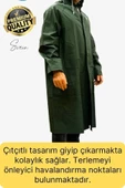 Premium Yeşil Xxl 150 gr Kapüşonlu Cepli Yağmurluk Su Rüzgar Soğuk Geçirmez Unisex Çıtçıtlı Pardösü - 3