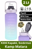 Premium 2 Lt Pipetli Kilitli Sızdırmaz Kapaklı Kamp Sağlıklı Motivasyon Suluk Matara Spor Su Şişesi thumbnail 1