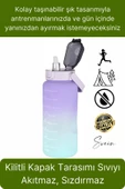 Premium 2 Lt Pipetli Kilitli Sızdırmaz Kapaklı Kamp Sağlıklı Motivasyon Suluk Matara Spor Su Şişesi thumbnail 4
